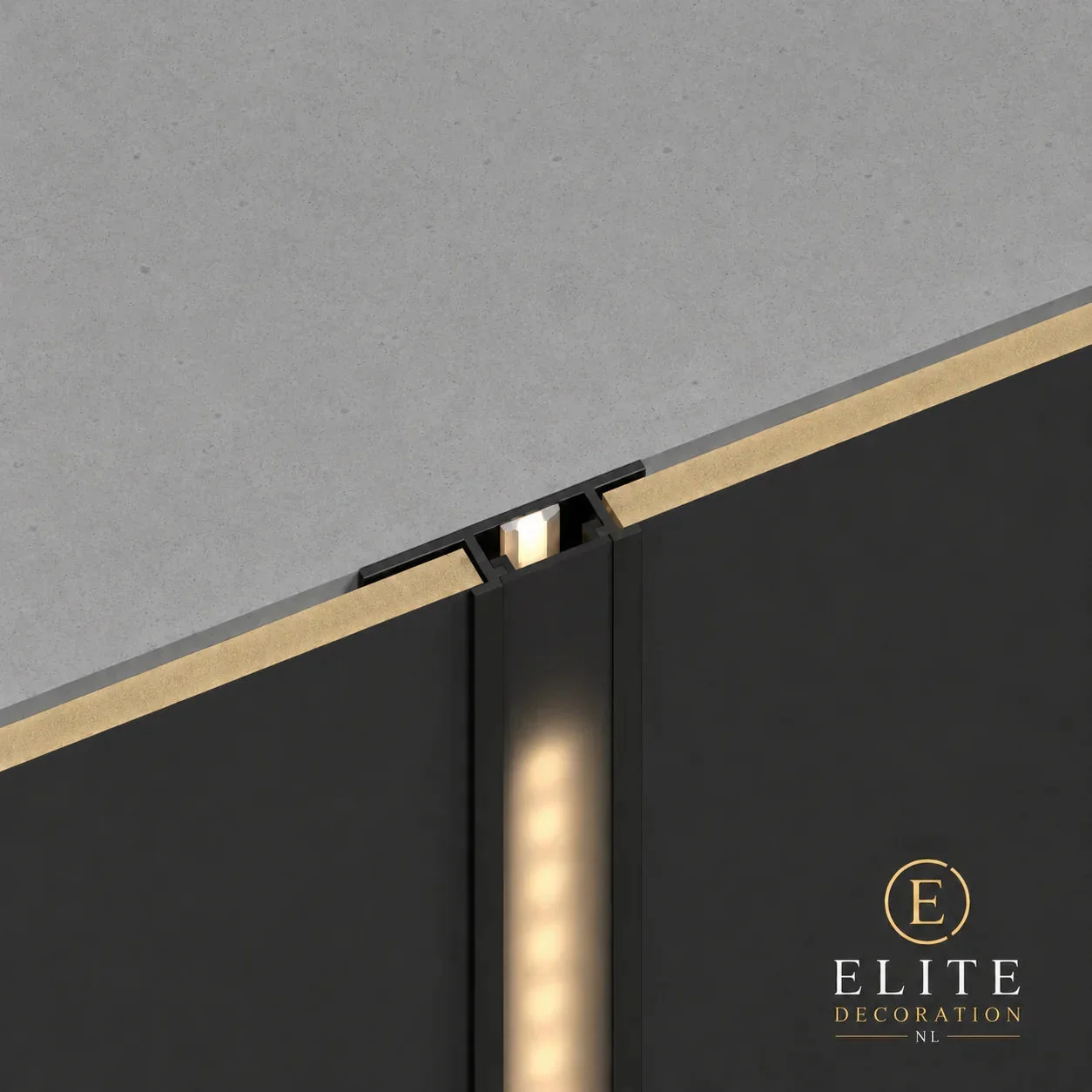 Zwart H-profiel met LED-behuizing voor bamboe wandpanelen